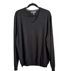 Brooks Brothers Extra Fine Italian Merino Wool V-Neck Black Men's Sweater Sz XL